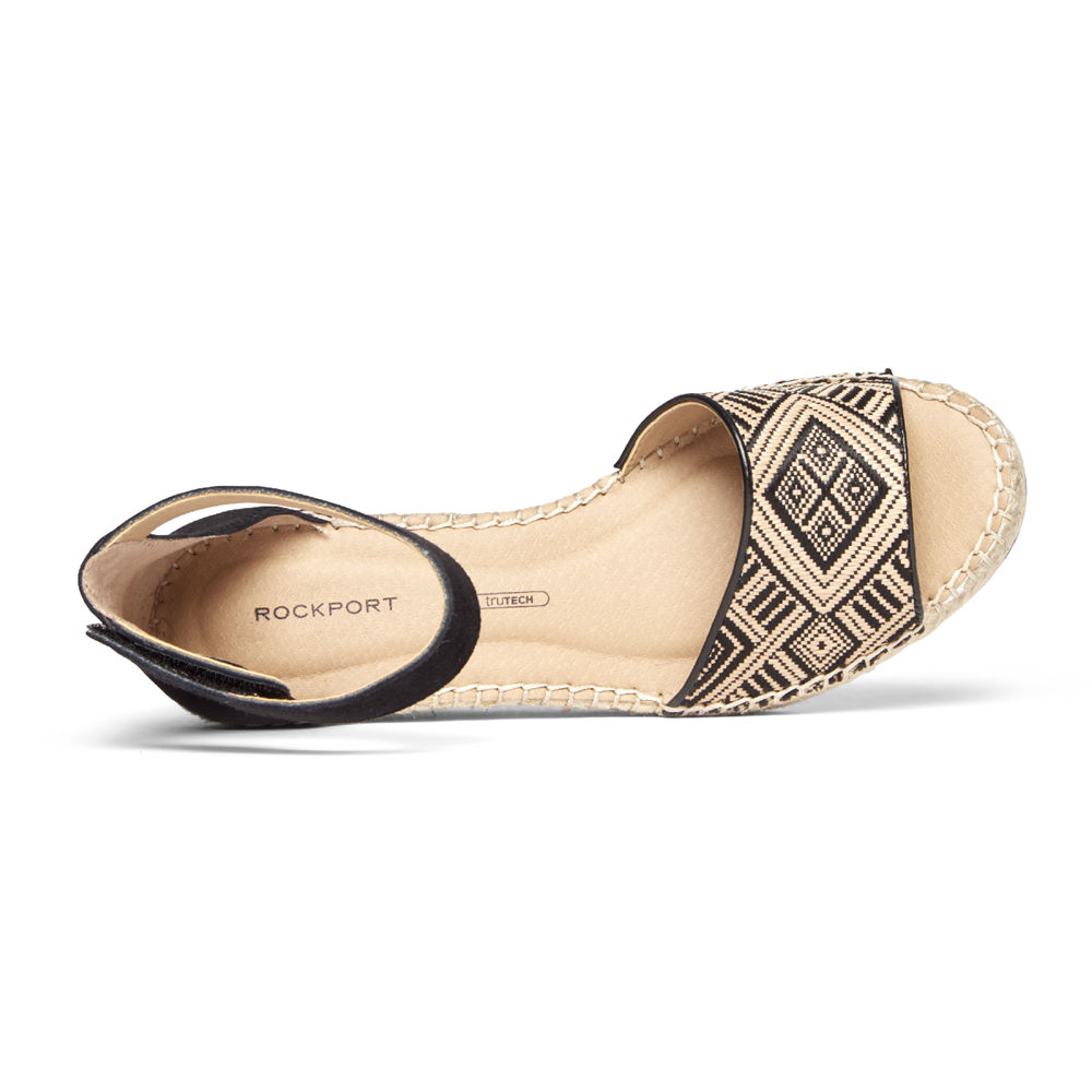 Rockport Womens Marah Woven Ankle Strap - Sandals Beige/Black - TKB639725